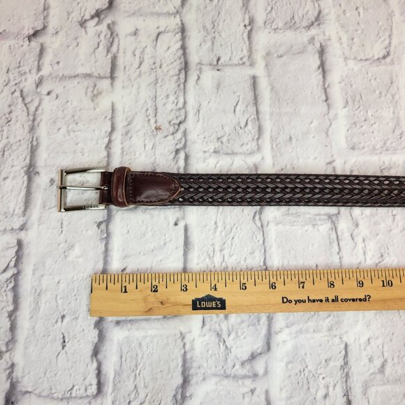 Vintage Fossil Braided Leather Belt Sz 44 Brown With Silver Tone Buckle Mint - Picture 10 of 13